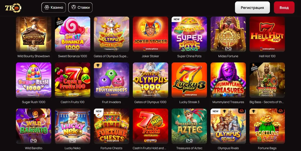 Игровой лобби 7K Casino — слоты и live-дилеры